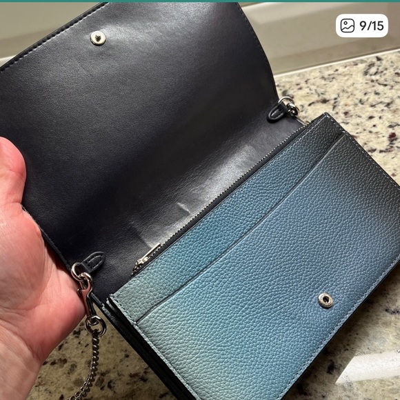 Coach Ombré Blue Pebbled Leather foldover Crossbody Bag EUC - Picture 5 of 9